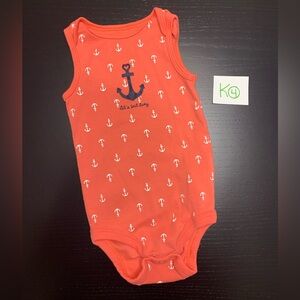 ⭐️2/$5.00⭐️ Joe Fresh 6-12m Orange Anchor Print Tank Top Onesie